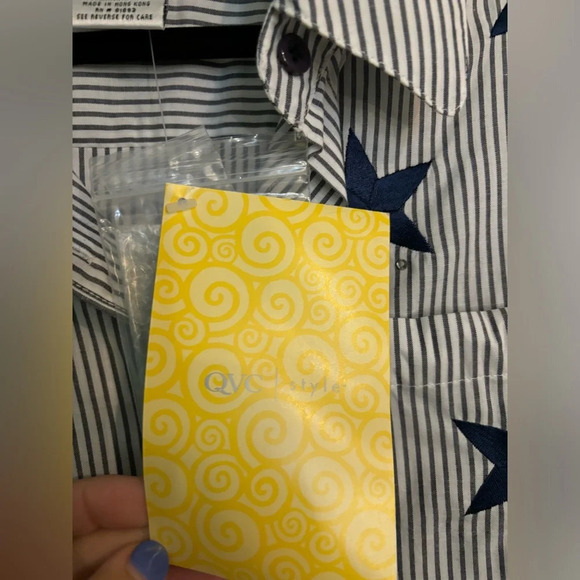 NWT the Quacker Factory Black White Pinstripe Navy Embroidered Stars Sz Small - Picture 6 of 8